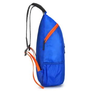 Lightweight foldable waterproof outdoor sports backpack in blue with orange zippers