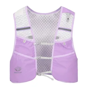 Light purple trail running hydration vest with breathable mesh and reflective strips