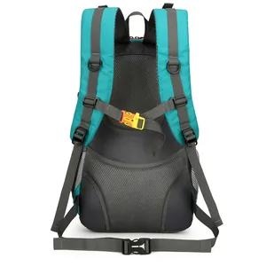 Blue outdoor sports backpack with breathable honeycomb mesh back and ergonomic straps