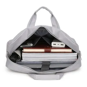 Grey laptop briefcase with large capacity interior for 15-inch notebook and accessories