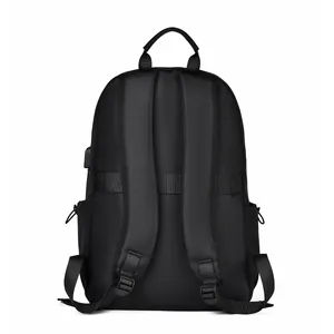 Sac à dos noir streetwear minimaliste avec port USB et sangle pour bagage incluse