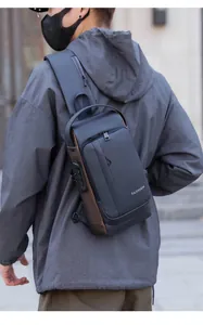 Detail view of anti-theft sling bag with combination lock and multi-zipper pockets
