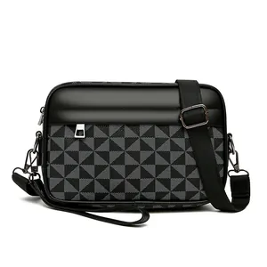 Bolso Bandolera de Negocios Casual para Hombre Impermeable de Cuero PU con Patrón Geométrico Bolso de Hombro Estilos Múltiples Multiuso para Viaje Diario