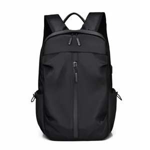 Sac à dos noir imperméable de style urbain avec rangement multicouche pour hommes et femmes
