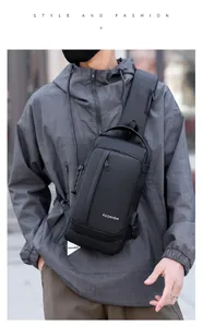 Close-up of anti-theft combination lock on waterproof crossbody chest bag for men