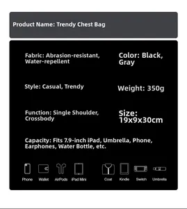 Λεπτομέρειες αδιάβροχης τσάντας techwear με μεγάλη χωρητικότητα για iPad 7,9 ιντσών
