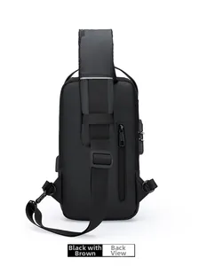 Detail of multi-functional chest bag back view with USB port and anti-theft lock