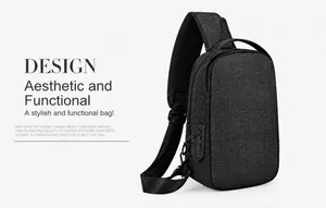 Detail of multi-functional crossbody chest bag with USB port and washed canvas texture