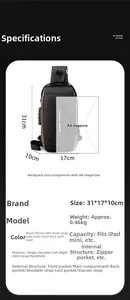 Especificaciones de tamaño detalladas para bolso bandolera impermeable de 31x17x10cm