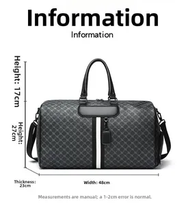 Specifiche dettagliate delle dimensioni per borsa da viaggio grigia con misure