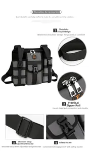 Tactical grey crossbody bag with wide shoulder straps and secure plastic buckles