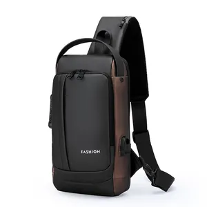 Men's Anti-Theft Sling Bag Waterproof Oxford Chest Bag With USB Charging Port Fashion Casual Crossbody Shoulder Bag For Travel