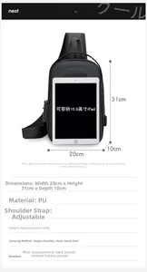 Size chart showing 20x31x10cm dimensions and 10.9-inch iPad capacity for this chest bag