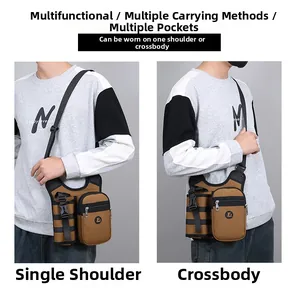 Detailansicht der braunen taktischen Tasche mit Crossbody- und Schultertrageoptionen