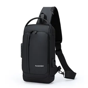 Men Anti-Theft Chest Bag With USB Charging Port Waterproof Nano Fabric Crossbody Shoulder Bag Password Lock Casual Backpack