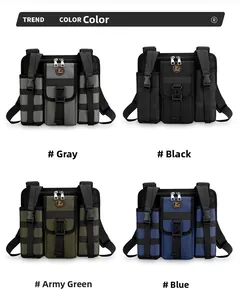 Detailed grid showing tactical chest bags in grey, black, army green and blue colors