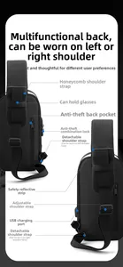 Bolso de pecho impermeable con cierre antirrobo, puerto USB y correas transpirables