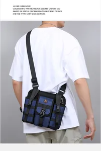 Blue tactical crossbody bag featuring adjustable straps and buckle for outdoor travel use