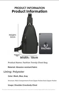 Especificaciones de tamaño del bolso bandolera con medidas 32x18x7cm y referencia de tablet