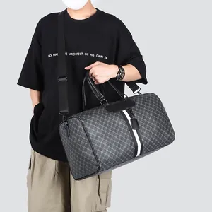 Borsa da viaggio impermeabile capiente con motivo floreale grigio e tracolla