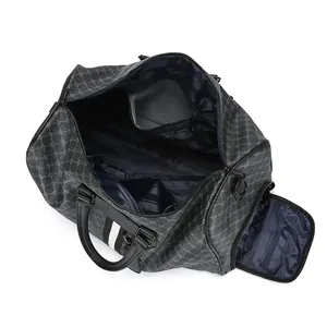 Grande borsa da viaggio impermeabile con motivo monogramma grigio e separazione secco-umido
