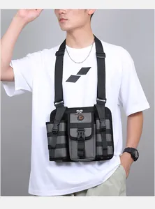 Detailed view of the tactical chest bag showing MOLLE webbing and quick-release buckles