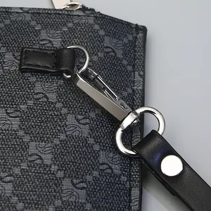 Men's business clutch bag with grey letter print and metallic silver hardware hooks