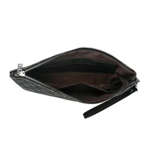 Men's fashion monogram clutch bag with zipper closure and wrist strap in black
