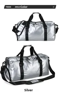 Vue détaillée de la texture argentée métallique et de la poche latérale du sac de sport