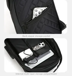 Detailed view of anti-theft back zipper pocket and internal multi-layer storage compartments