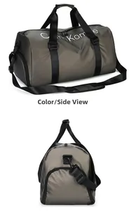 Vue latérale d'un grand sac de voyage gris foncé avec compartiment humide et bandoulière