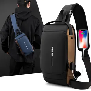 Sac de Poitrine Antivol pour Hommes Avec Port de Chargement USB Sac à Bandoulière Étanche pour Voyage Affaires Décontracté Mode