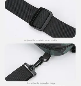 Macro shot of adjustable nylon shoulder strap with plastic buckle and detachable hook