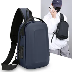 Anti-Theft Men's Hard Shell Chest Bag Waterproof Sling Bag With USB Port And Password Lock Business Casual Crossbody Bag