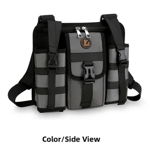 Tactical chest bag with dual water bottle compartments and quick release buckles