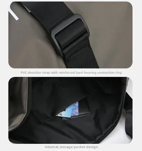 Détail de la boucle de bandoulière en PVC renforcé et poche de rangement cachée