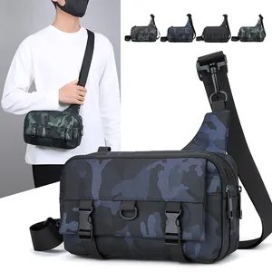 Men's camouflage crossbody shoulder bag featuring flap closure and adjustable strap in four colors