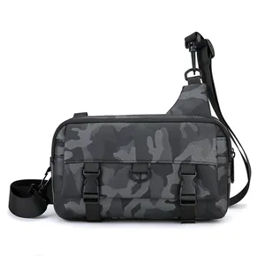 Men's camouflage tactical shoulder bag with adjustable strap and durable nylon fabric