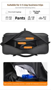 Detail of waterproof travel bag featuring wet-dry separation and high capacity storage