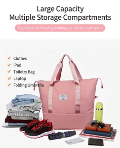 Borsa da viaggio rosa impermeabile con doppio scomparto per l'organizzazione