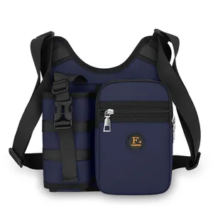 Vielseitige dunkelblaue Nylon-Umhängetasche mit verstellbarem Gurt und mehreren Taschen