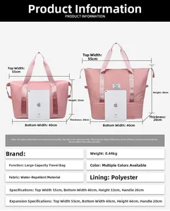 Tabella taglie borsa da viaggio impermeabile con capacità standard ed espandibile