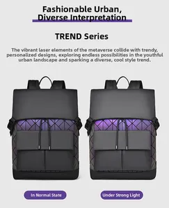 Contrast of laser reflective geometric backpack in normal light and flash illumination