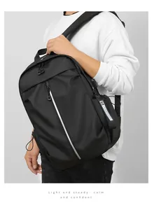 Detail of waterproof nylon business backpack with vertical zipper and fashion tag