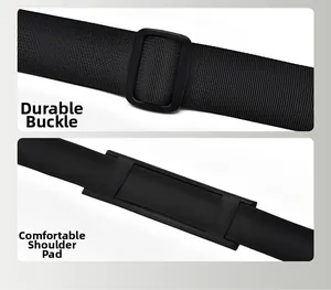 Details of durable buckle and comfortable shoulder pad for men's black travel bag strap