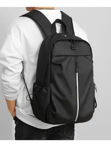 Side view of black minimalist business backpack showing padded straps and pockets
