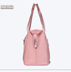 Borsa da viaggio rosa grande capacità vista laterale con scomparto scarpe in nylon