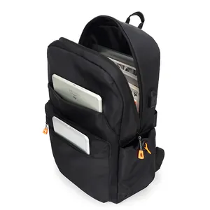 Zaino casual nero con porta USB e tasche multiple per computer portatile e libri