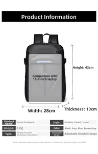 Detaillierte Größenangaben für Multifunktionsrucksack mit Maßen 43x28x13cm und Gewicht