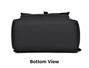 Detail view of the reinforced bottom stitching and matte leather of the black backpack